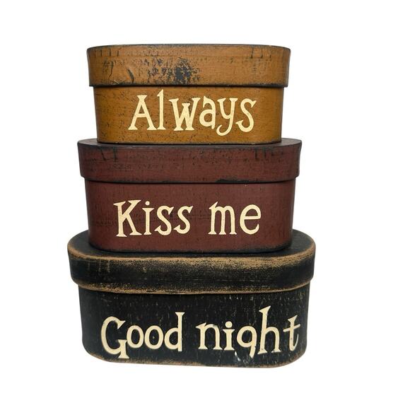 Always Kiss Me Goodnight Stacking Nesting Boxes Primitive Country Decor Nursery - Picture 1 of 8